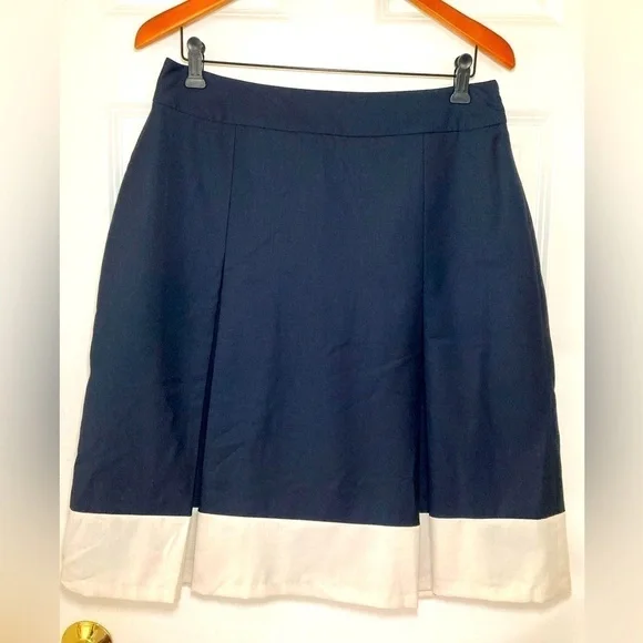 EUC Ann Taylor Navy and White pleated skirt - size 10 - Picture 1 of 3